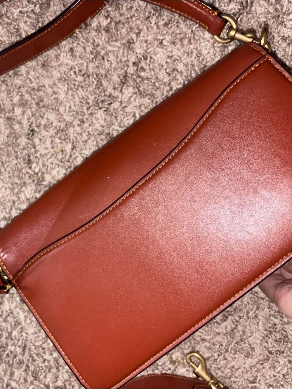 Coach Tan/Brown Signature Canvas Crossbody with Gold 'C' Accent